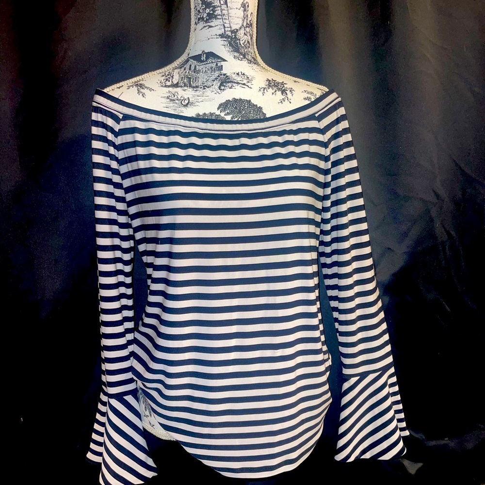 DKNY flair sleeve striped top